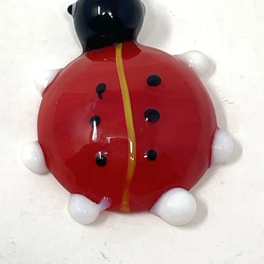 Art Glass Murano Ladybug Necklace Pendant‎ Good Luck Red Black Lady Bug Charm